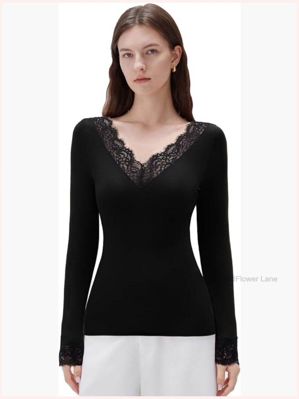 Cloud Cashmere V Neck Boat Neck Long Sleeve Top Women Basic Tunic Shirt